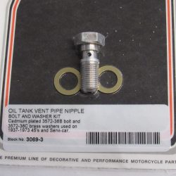 Harley 45 Flathead Solo and Servi-car Oil Tank Vent Pipe Nipple Bolt& Washers. P/N 3572-36C