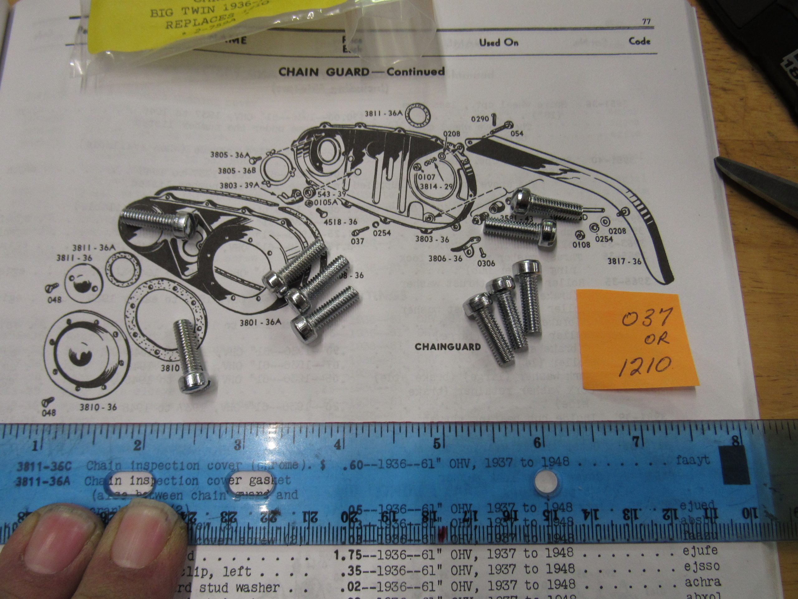 Harley Knucklehead,Panhead,Chrome Outer to Inner Primary Screws 1936-64 P/N 1210 or Old # 037