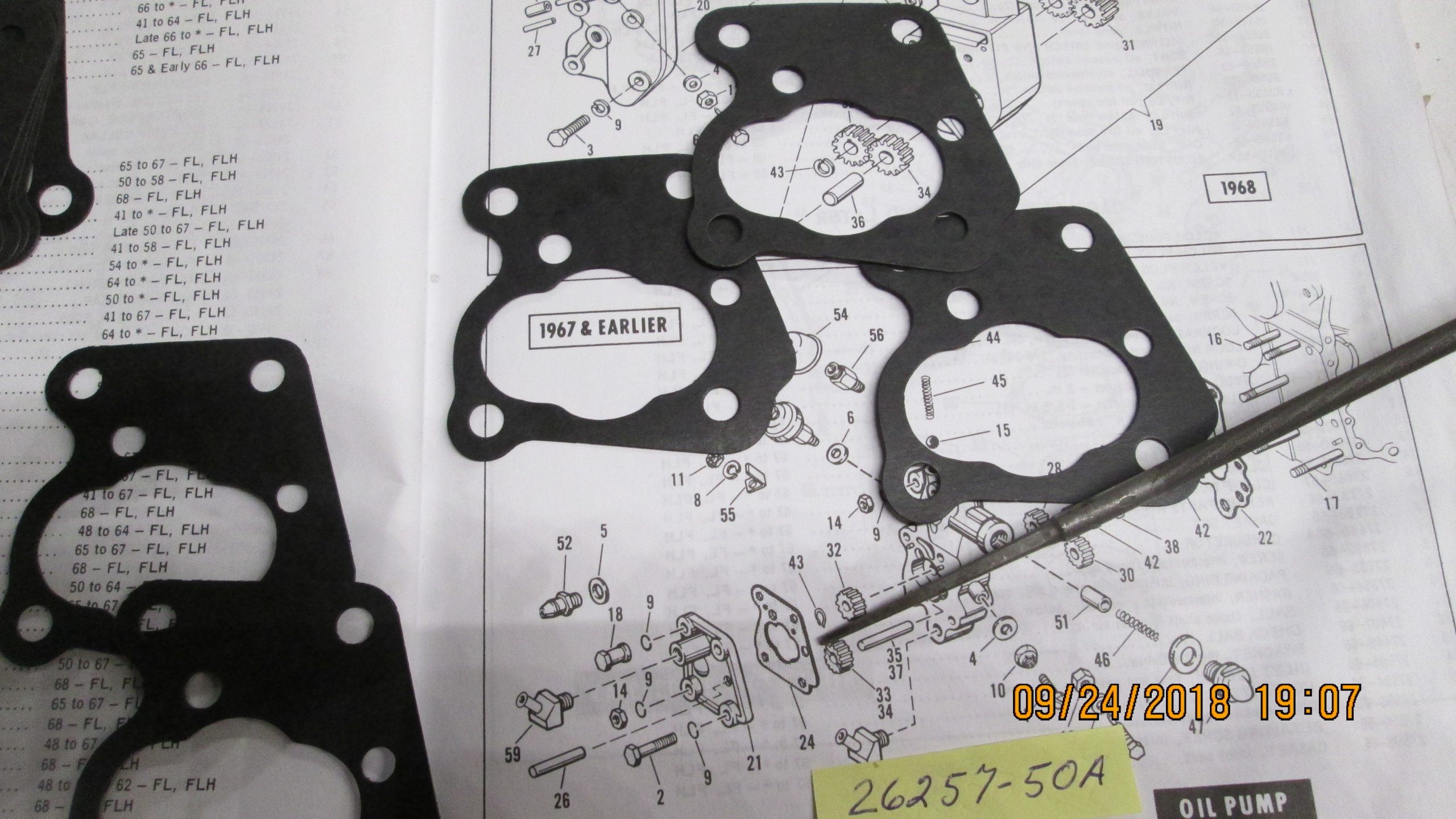 Harley Panhead,Shovelhead,Oil Pump Cover Gaskets 1950-67. P/N 26257-50A