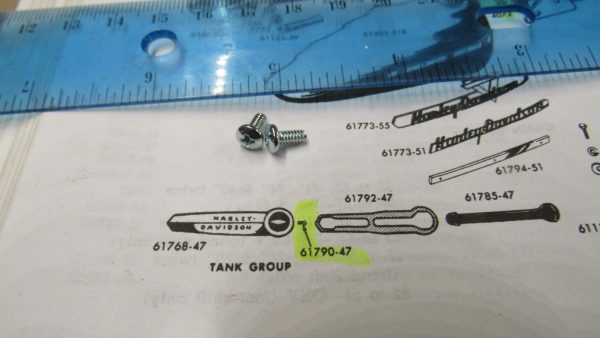 Harley Knucklehead,Panhead Gas Tank Emblem Mount Screws 1947-50. P/N 61790-47