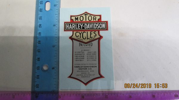 Harley Knucklehead,Panhead,Flathead Oil Tank Patent Decal "Water Slide" - Image 3