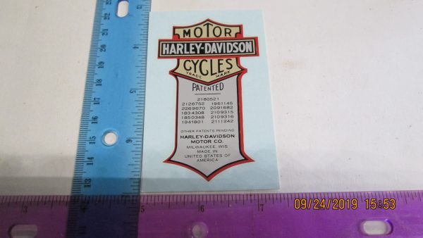 Harley Knucklehead,Panhead,Flathead Oil Tank Patent Decal "Water Slide" - Image 2