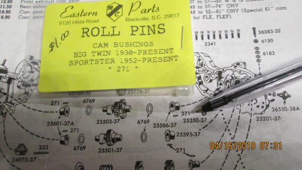 Harley Big Twin,45's,Sportsters Cam Bushing Roll Pin 1930-UP??  P/N 271 - Image 2