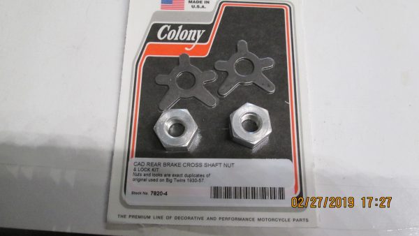Harley Knucklehead,Panhead Cadnium Brake Shaft Nut and Lock Kit 1936-