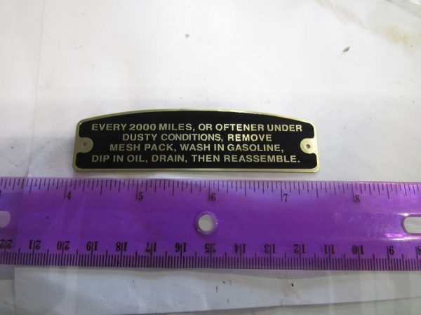 Harley Knucklehead,UL  Air Cleaner Instruction Tag.. 1936-40