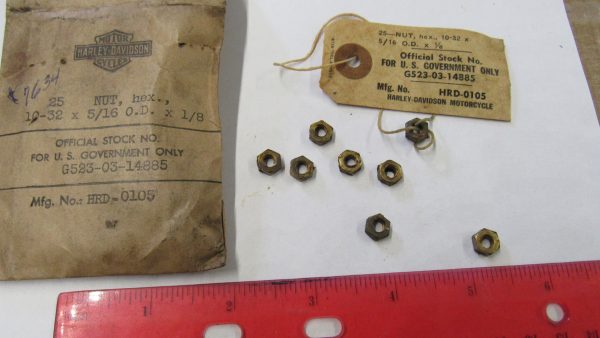Genuine Harley 10-32  X 24  -5/16 OD X 1/8" Nut.. Part # 7634 or Old Part # 0105 *NOS* (BRASS)