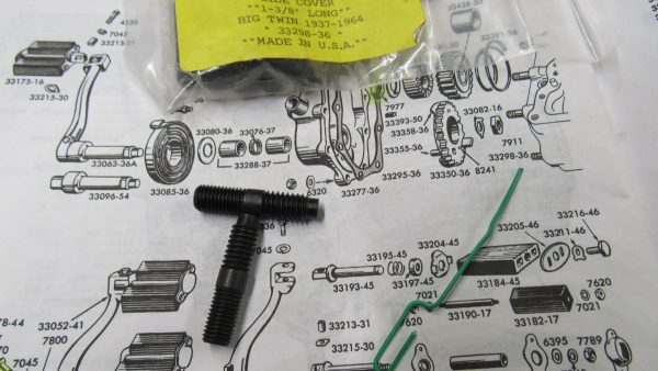 Harley Big Twin Transmission Side Cover Stud 1-3/8" Long  1937-64  P/N 33298-36