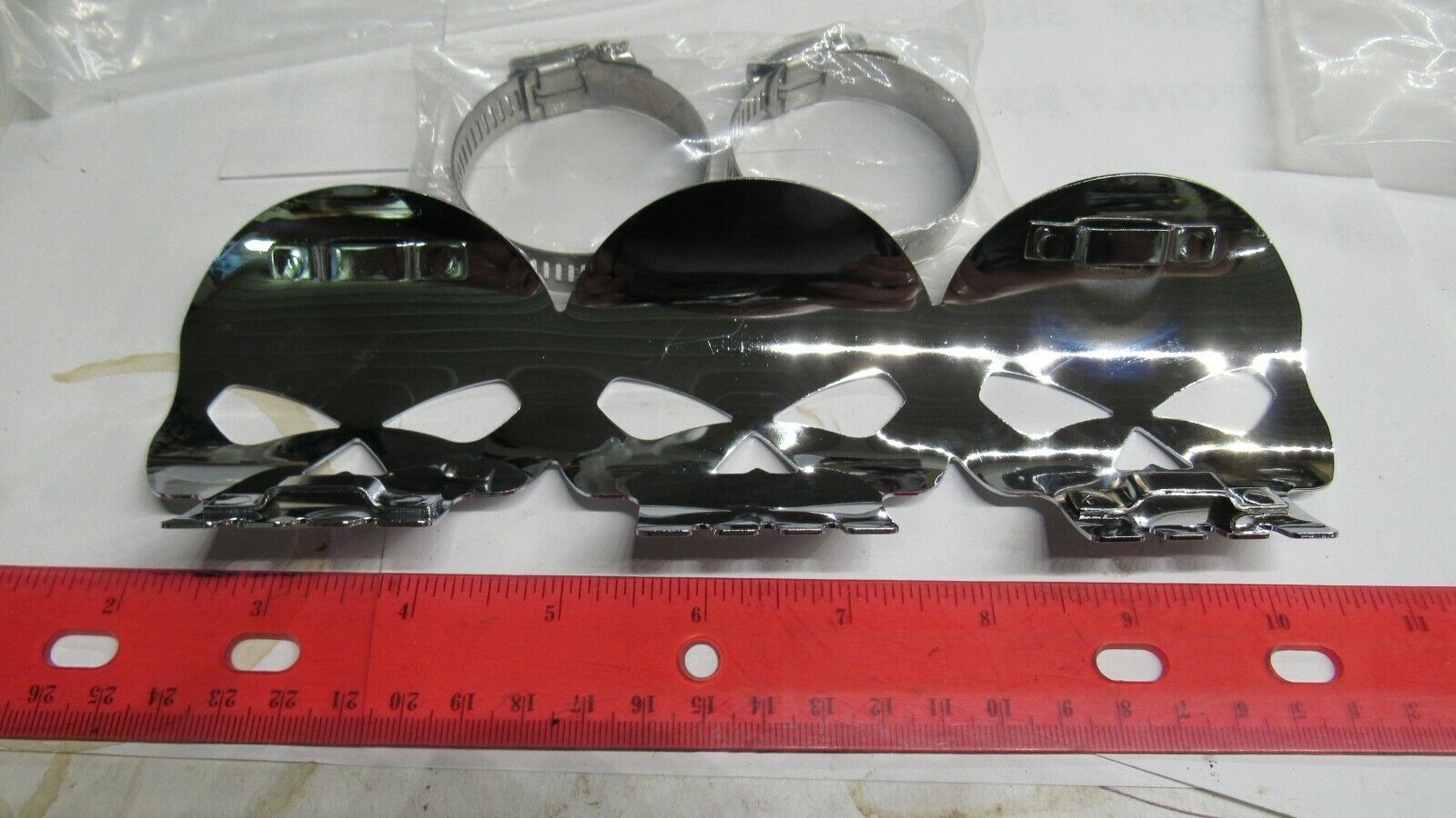 Harley Panhead, Shovelhead, Evolution, Choppers Bobbers ,Etc.. Chrome Skull Heat Shield. 9" Long... - Image 2