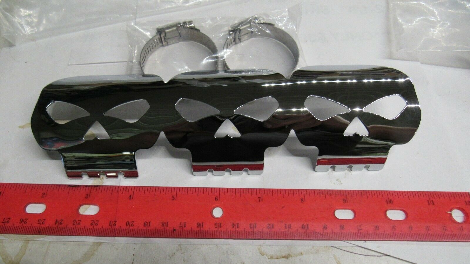 Harley Panhead, Shovelhead, Evolution, Choppers Bobbers ,Etc.. Chrome Skull Heat Shield. 9" Long... - Image 3