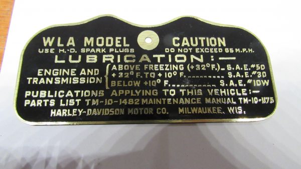 Harley 45 Flathead WLA Identification Data Plate