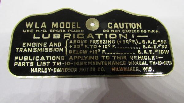 Harley 45 Flathead WLA Identification Data Plate - Image 2