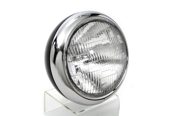 Harley Panhead Black Replica 7" Round Headlamp 6 Volt. 1949-59. P/N 67701-49