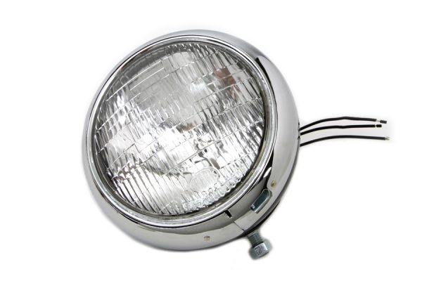 Harley Panhead Black Replica 7" Round Headlamp 6 Volt. 1949-59. P/N 67701-49 - Image 3