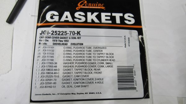 Harley Shovelhead, Evolution James Cam Cover Gasket Kit. 1970-92  P/N 25225-70-K - Image 3