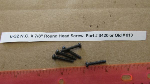 Harley Knuckle,Flathead,Pan, PARKERIZED  6-32 N.C. X 7/8" Round Head Screw. Part # 3420 or Old # 013
