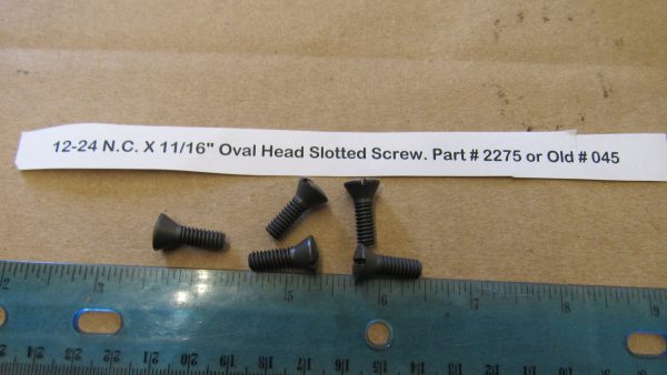 Harley Knuckle,Flathead,Pan, PARKERIZED 12-24 N.C. X 11/16" Oval Head Slotted Screw. Part # 2275 or Old # 045