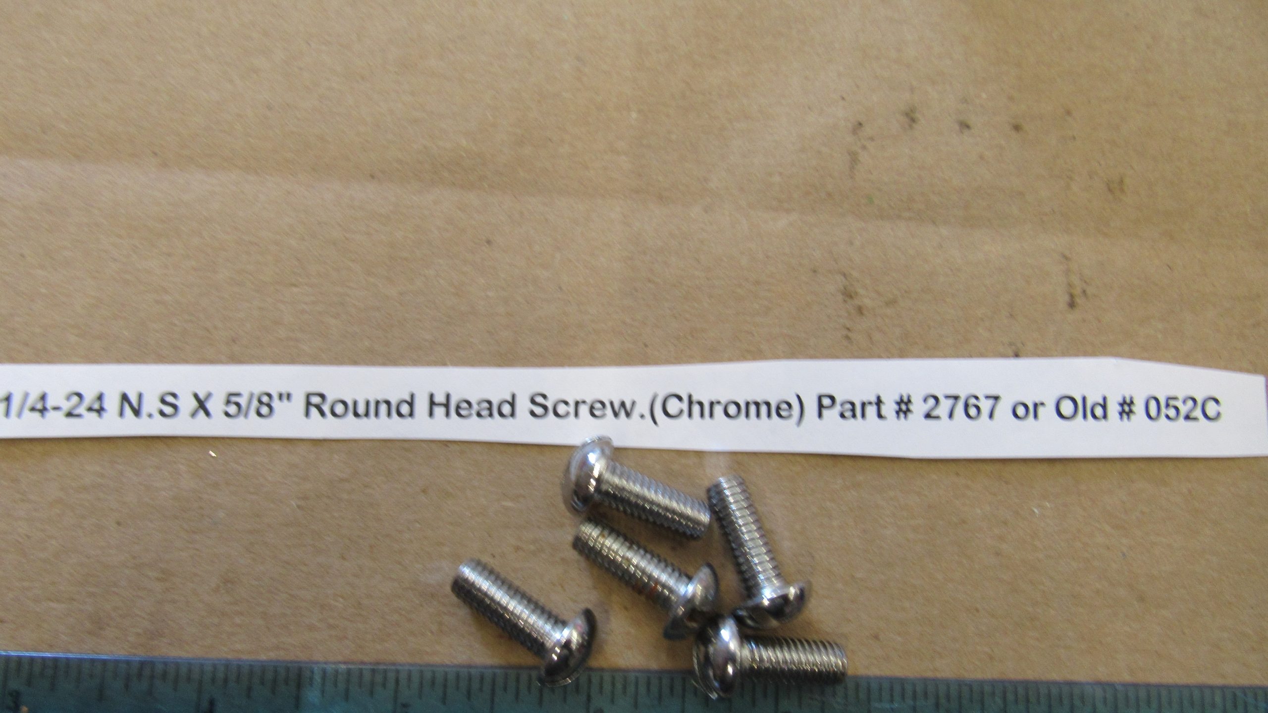 Harley Knuckle,Flathead,Pan, 1/4-24 N.S X 5/8" Round Head Screw.(Chrome) Part # 2767 or Old # 052C