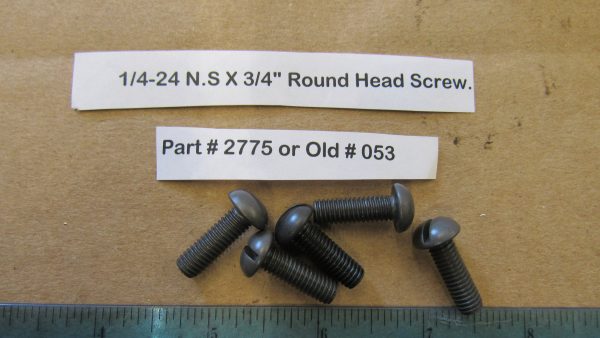 Harley Knuckle,Flathead,Pan, PARKERIZED 1/4-24 N.S X 3/4" Round Head Screw. Part # 2775 or Old # 053