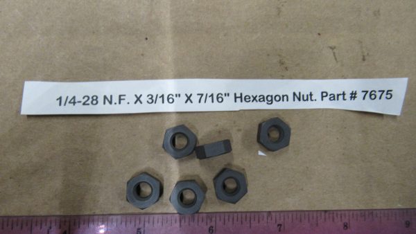 Parkerized 1/4-28 N.F. X 3/16" X 7/16" Hexagon Nut. Part # 7675