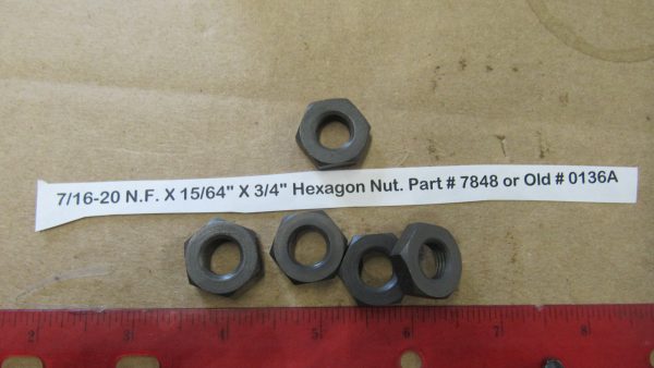 Parkerized 7/16-20 N.F. X 15/64" X 3/4" Hexagon Nut. Part # 7848 or Old # 0136A