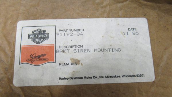 Genuine Harley Davidson Police Black Siren Mounting Bracket. 1984-85(Shovehead) P/N 91192-84 - Image 2