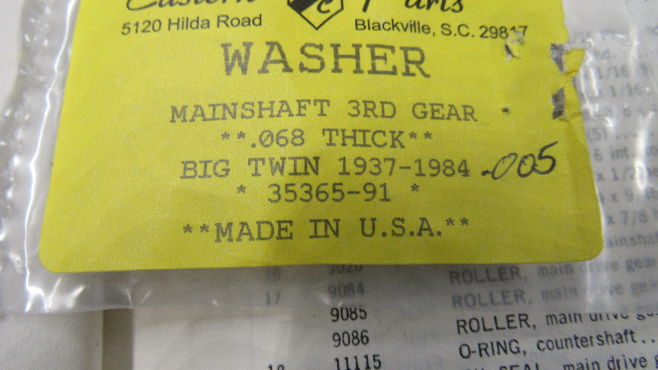 Harley Big Twin 4 Speed Transmission Mainshaft 3rd Gear Washer. *.005 Oversize*. 1937-84. P/N 35365-91 - Image 2