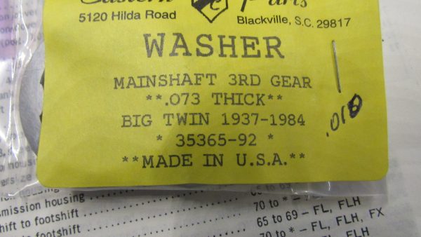 Harley Big Twin 4 Speed Transmission Mainshaft 3rd Gear Washer. *.010 Oversize*. 1937-84. P/N 35365-92 - Image 2