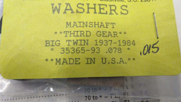 Harley Big Twin 4 Speed Transmission Mainshaft 3rd Gear Washer. *.015 Oversize*. 1937-84. P/N 35365-93 - Image 2