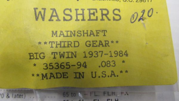 Harley Big Twin 4 Speed Transmission Mainshaft 3rd Gear Washer. *.020 Oversize*. 1937-84. P/N 35365-94 - Image 2