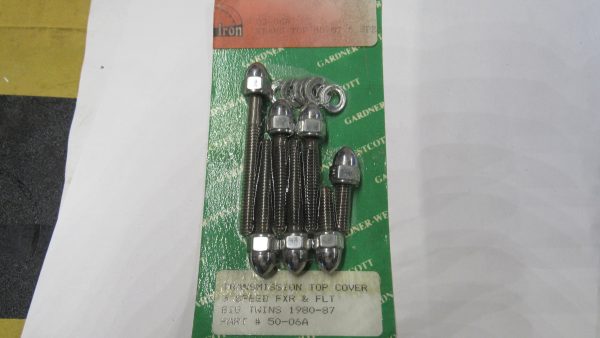 Harley Shovelhead, Evo Chrome 5 Speed Transmission Top Cover Chrome Acorn Nut Screw Kit. 1980-87