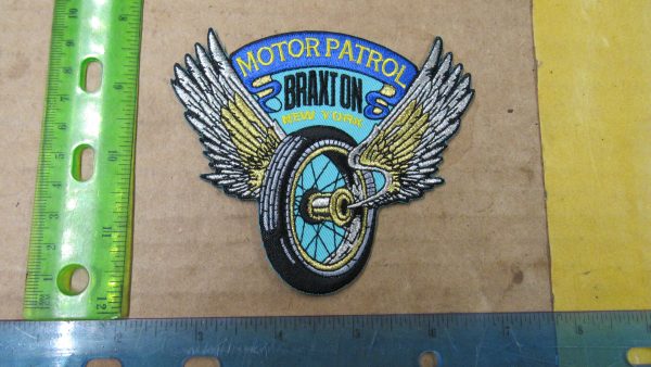 Harley,Indian,Customs, Vintage Style " MOTOR PATROL BRAXTON NY " Motorcycle Jacket Patch