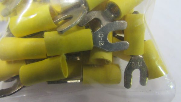 Spade Terminal. Yellow Insulated. Spade Size # 6.  Wire Size 10-12.