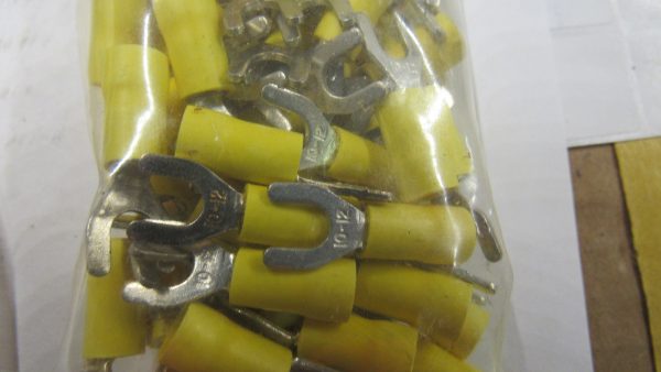 Spade Terminal. Yellow Insulated. Spade Size # 10.  Wire Size 10-12.