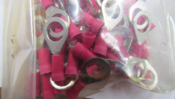 Ring Terminal. Red Insulated. Ring Size 5/16".  Wire Size 18-22. P/N 9859