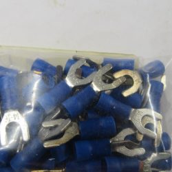 Spade Terminal. Blue Insulated. Spade Size # 8.  Wire Size 14-16.