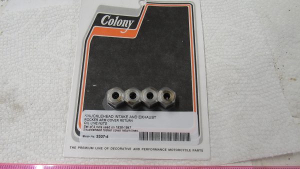 Harley Knucklehead Intake & Exhaust Rocker Arm Cover Return Oil Line Nuts. 1936-47.