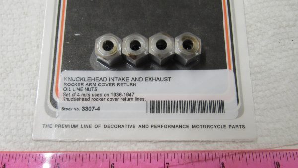 Harley Knucklehead Intake & Exhaust Rocker Arm Cover Return Oil Line Nuts. 1936-47. - Image 2