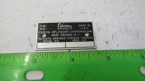 Harley, J, JD VL Indian Edison-Splitdorf Magneto Identification Tag - Image 3