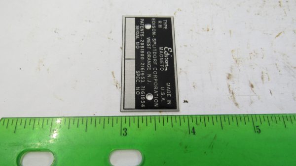 Harley, J, JD VL Indian Edison-Splitdorf Magneto Identification Tag - Image 2