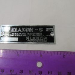Harley, J, JD VL Indian Klaxon Horn Identification Tag *KLAXON-5* ""Rectangle""