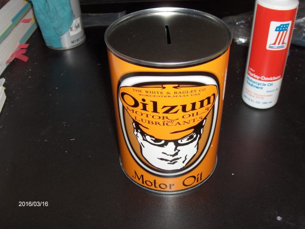 Vintage Style Metal Oilzum Quart Oil Can Coin Bank..