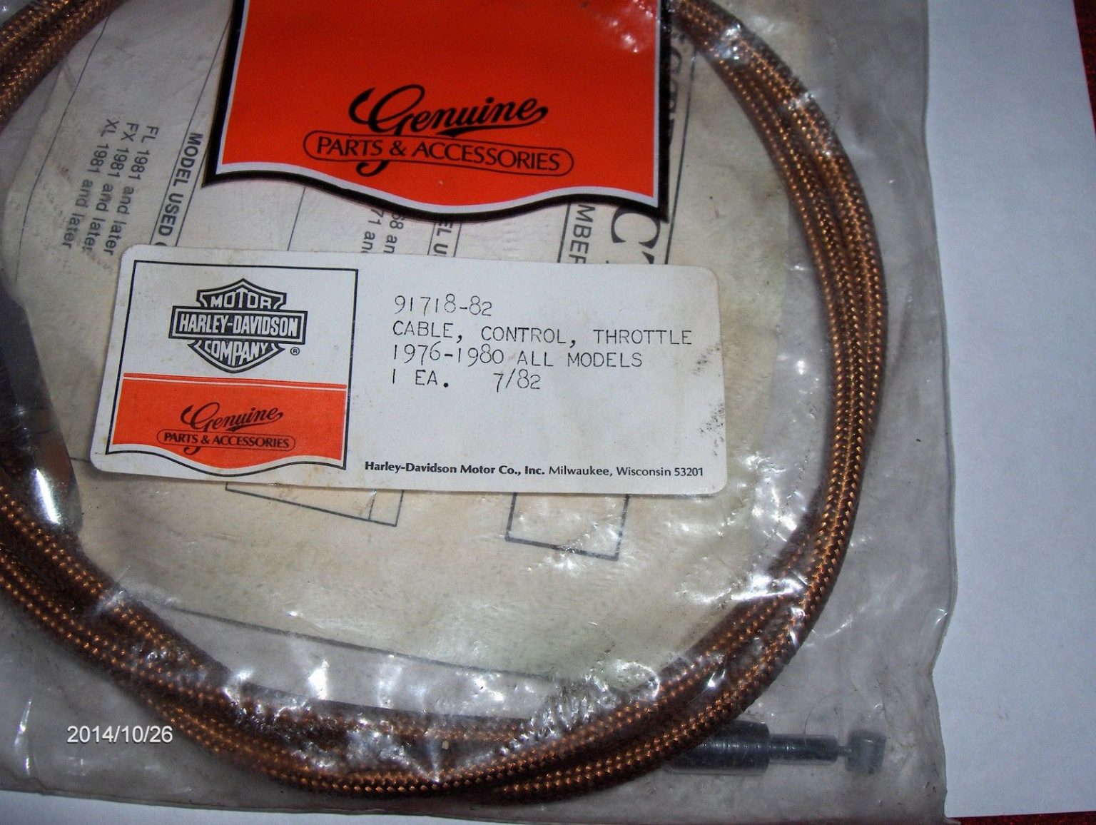 HARLEY SHOVELHEAD,SPORTSTER, BRAIDED THROTTLE CABLE 197680 P/N 91718